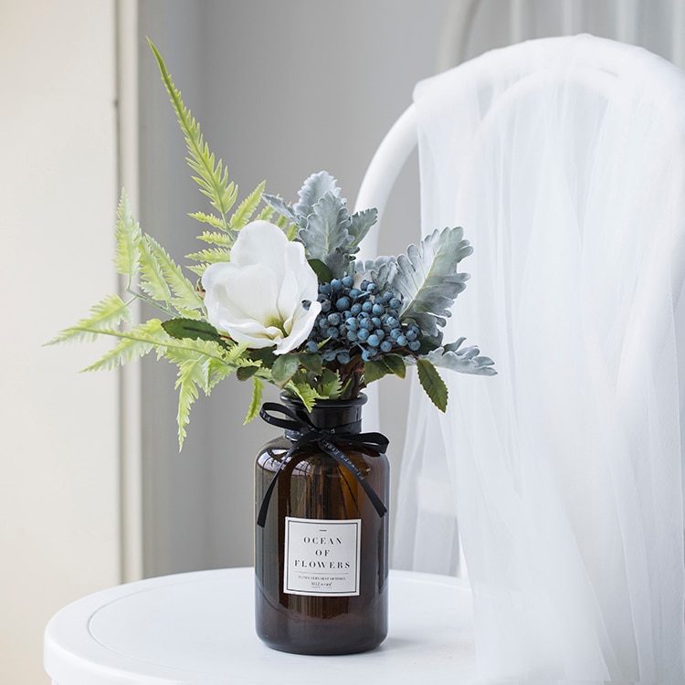 Miz Artificial Flowers for Wedding Vases for Flowers Home Decor Artificial Flower Bouquet with Vase Wedding Table Decoration