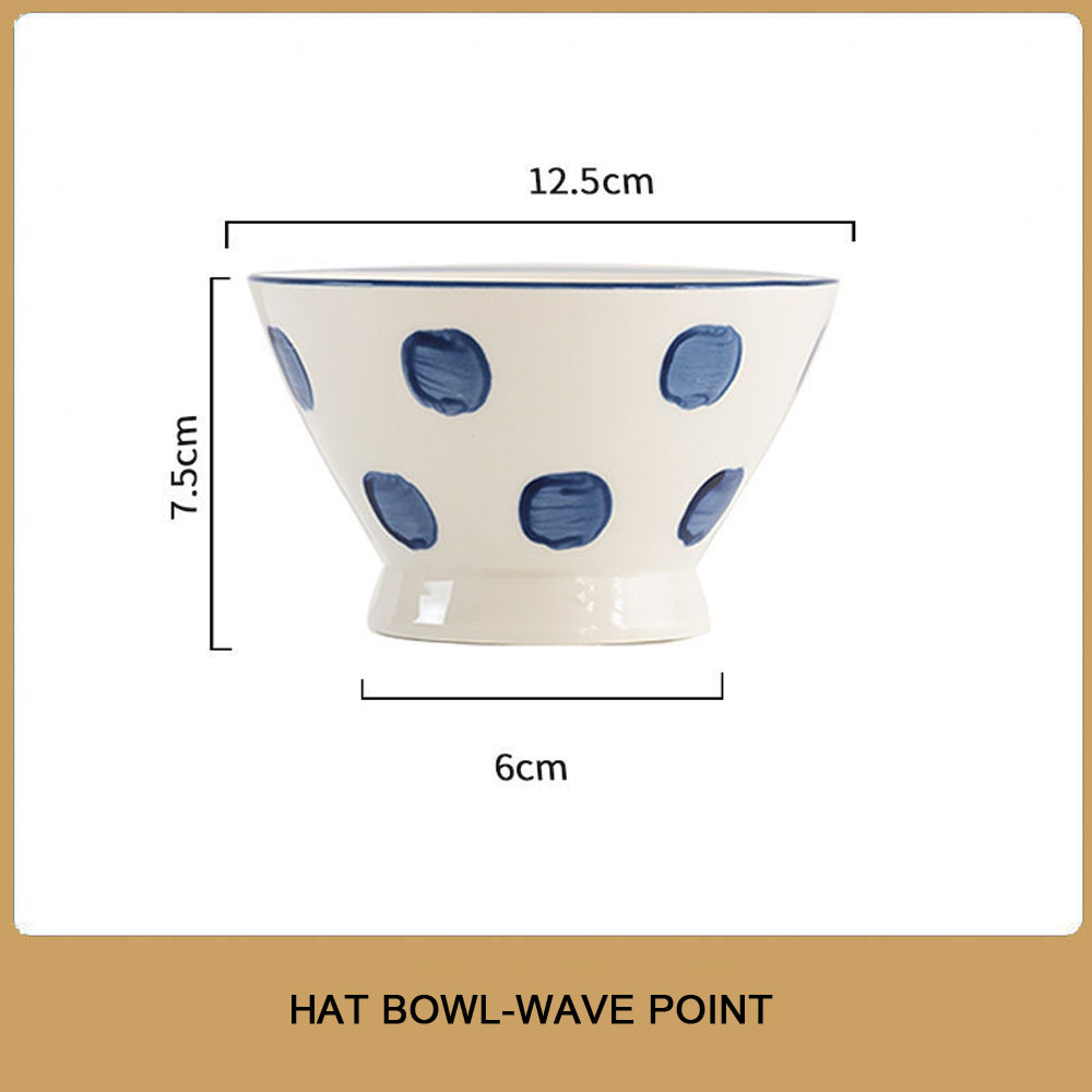 Japanse Ramen Kom, Keramische Kom, Servies, Hoge Voet Hoed Kom, Grote Soepkom, thuis Netto Blauw En Wit Porselein: Wave Point