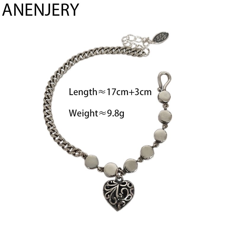 Anenjery Vintage Handgemaakte Liefde Hart Armband Bangles Voor Vrouwen Mannen Paar Armband Dikke Ketting Thai Zilveren Kleur Sieraden S-B418