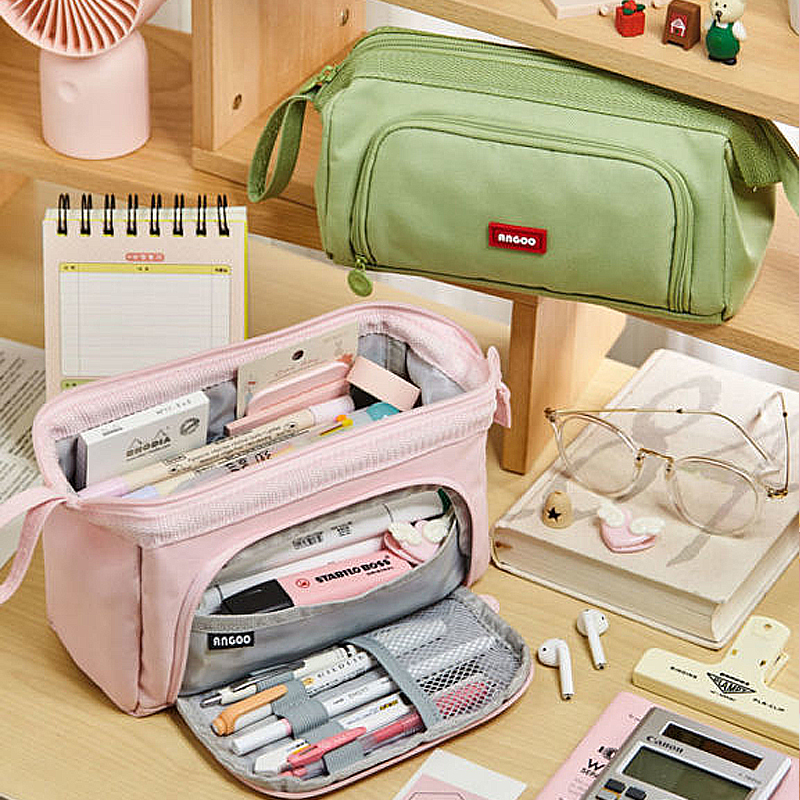 Cute Pencil Case Special Macaron Color Side Window Canvas Big Pencil Pouch Pen Box Storage Bag Student School Stationery
