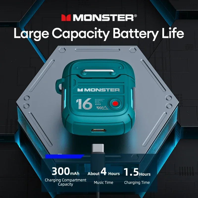 Originele Monster XKT16 TWS Draadloze Bluetooth V5.3 Hoofdtelefoon HD Oproep Koptelefoon Lage Latency Gaming Oordopjes Lange Standby Headset