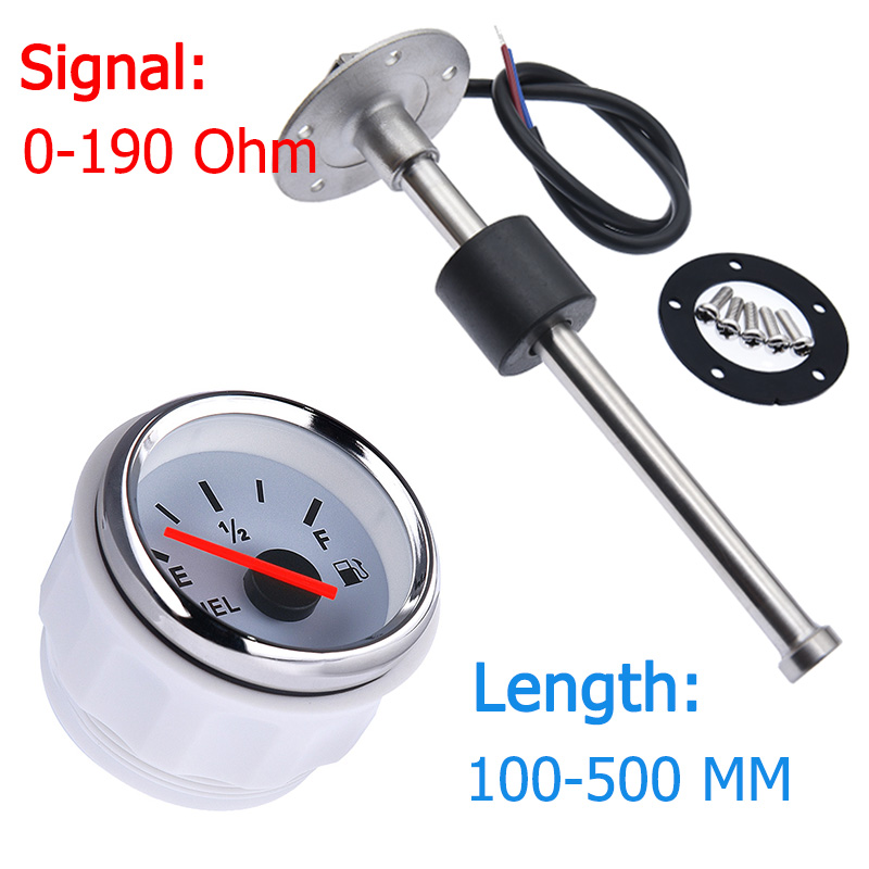 52MM Fuel Level Gauge with Fuel Level Sensor 100MM 125MM 150MM 200MM 250MM 400MM 0-190ohm Oil Liquid Tank Fuel Level Indicator