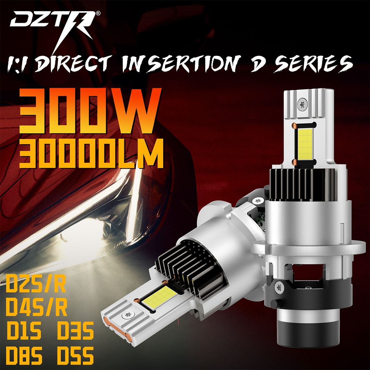 Dztr 300w d2s d4s led autokoplampen hid  d1s d3s d5s canbus  d8s d2r d4r xenonlampen turbo autolamp motorfietsverlichting plug&play