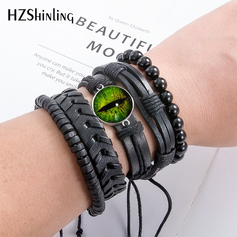 12 Zodiac Signs Leather Bracelet 5pcs/set Leo Cancer Aries Men's Bracelets Glass Dome Jewelry Handmade
