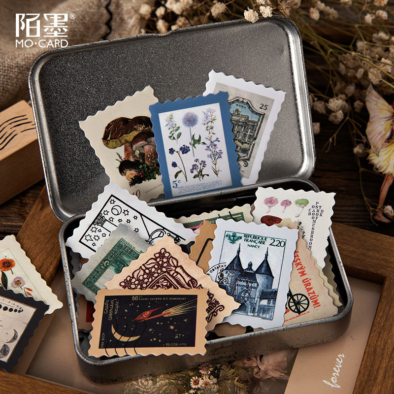 46pcs/pack Museum Series Journal Decorative Stickers Scrapbooking Stick Label Diary Album Stationery Retro Stamp Plant Sticker