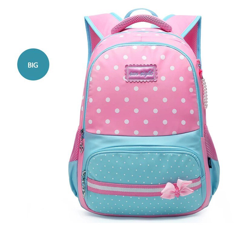 Children School Bags Beautiful Girls School Backpack Bow Decorations Waterproof Nylon School Bag Mochila escolar: Navy Big