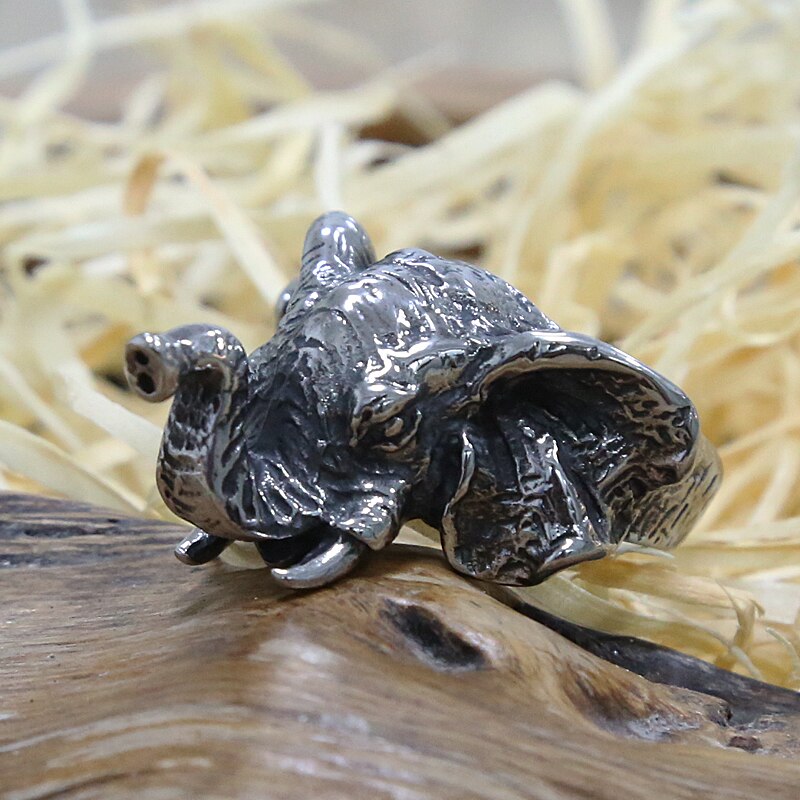 Bague tête d'éléphant classique bague en acier inoxydable 316L pour animaux bagues de motard Punk pour hommes bijoux en amulette tribale Vintage