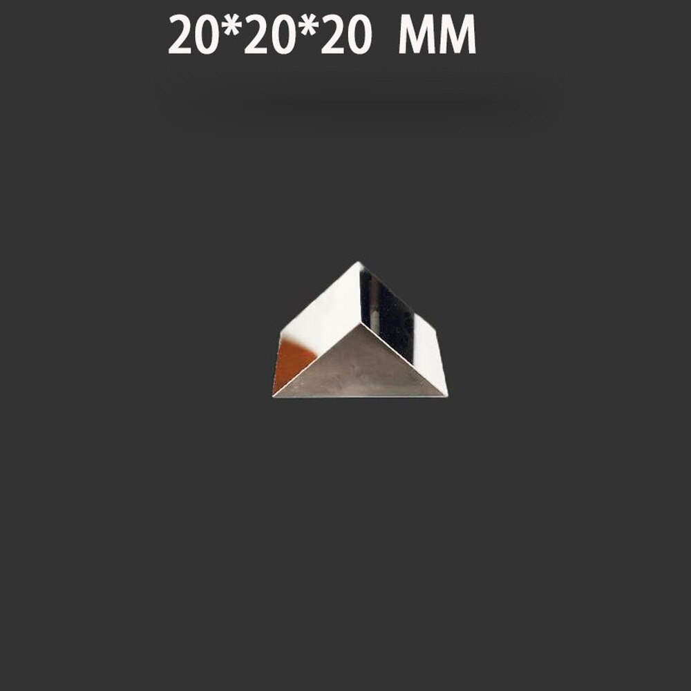 Prisma Triangular de cristal óptico, Prisma de reacción externa de 20x20x20mm, Prisma de ángulo recto con cara grande reflectante, espejo de aluminio cónico