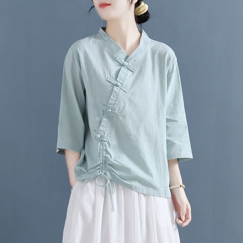 Woman Traditional Chinese Clothing Retro Solid Color Hanfu Top Women Tops Oriental Tang Suit Chinese Blouse 12700