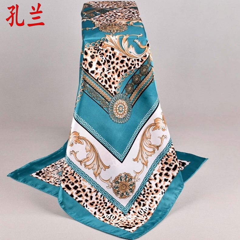 Hair Scarf for Women Floral Print Satin Shawl Silk Scarfs Female Neckerchief 90cmx90cm Square Shawls Scarves For Ladies: sky blue