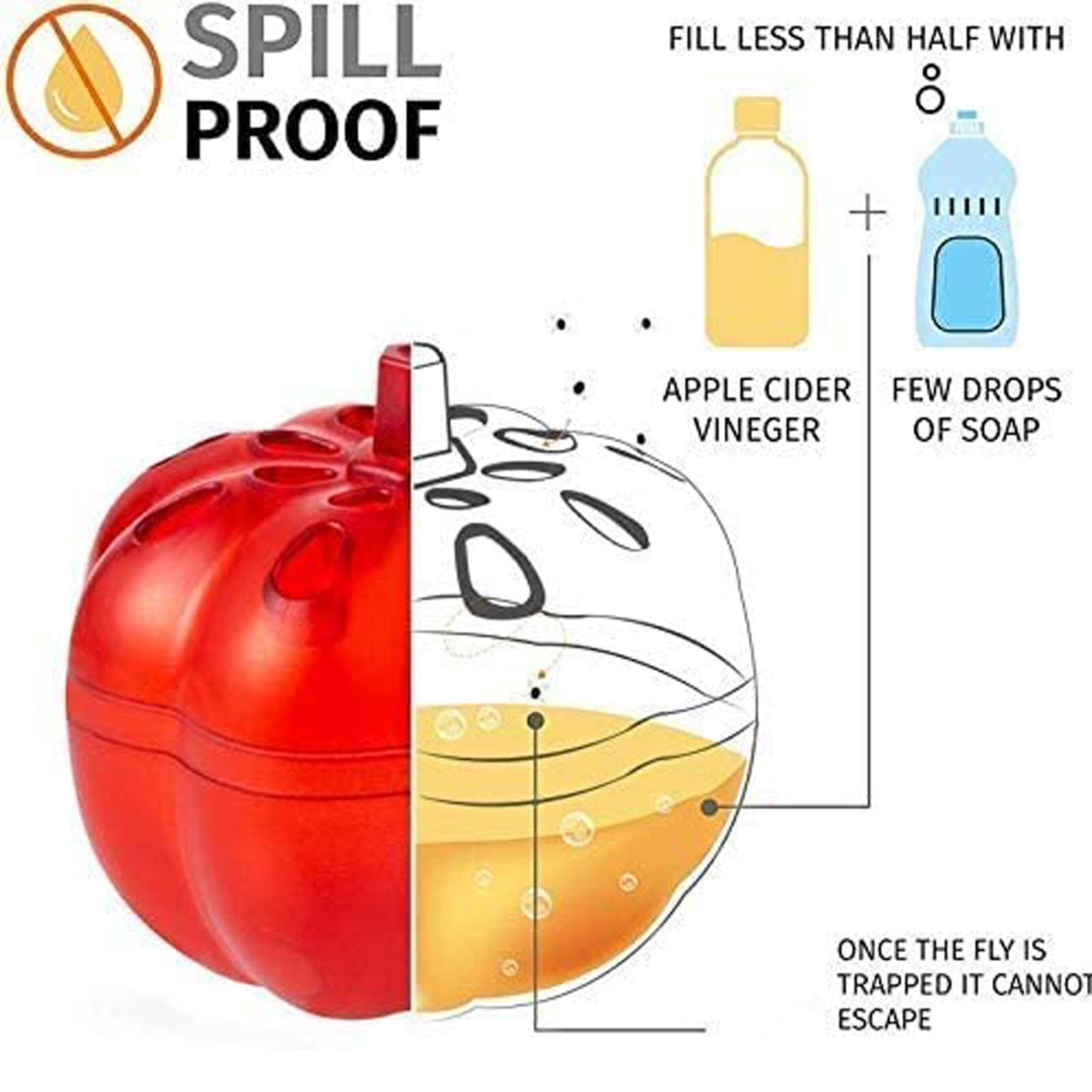 2pcs Fruit Fly Trap For Kitchens Safe Non-toxic Fly Killer Indoor Fly Trap Pumpkin Shape Reusable Silicone Kitchen Tool