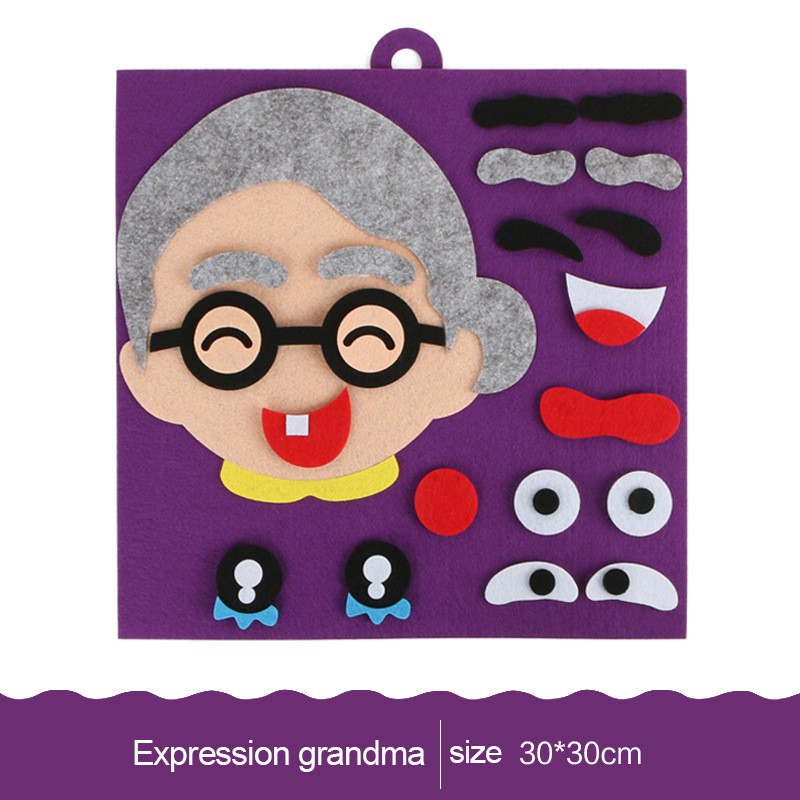 Diy følelser ansigtsudtryk ændre ikke-vævede klistermærker puslespil børn pædagogisk legetøj: Mormor