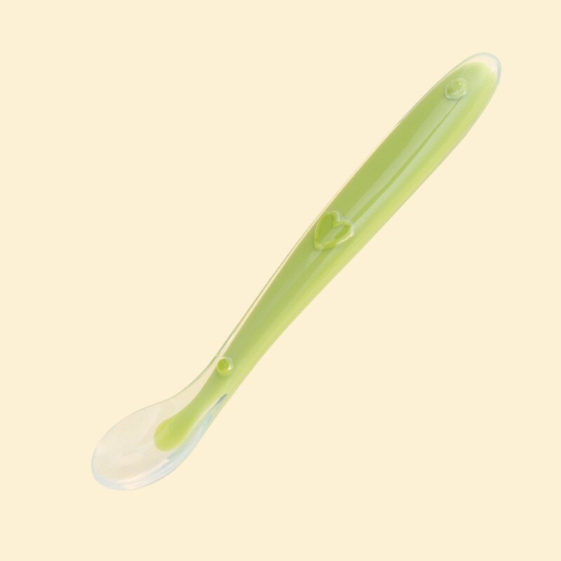 Baby Zachte Siliconen Lepel Snoep Kleur Baby Peuter Kinderen Leren Voedsel Babyvoeding Gereedschap Veilig Temperatuur Sensing Lepel 1 Pc: green