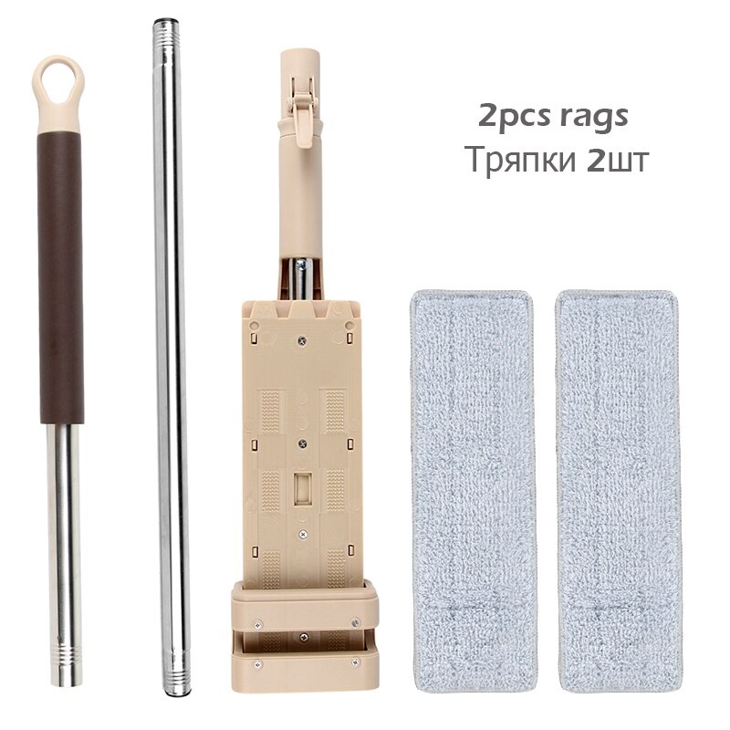 Free Hand Washing Magic Mop Self-Wringing Flat Mop Lazy Home Cleaner Automatic Spin 360 Rotating Wooden Floor Household Cleaning: 2pcs rags