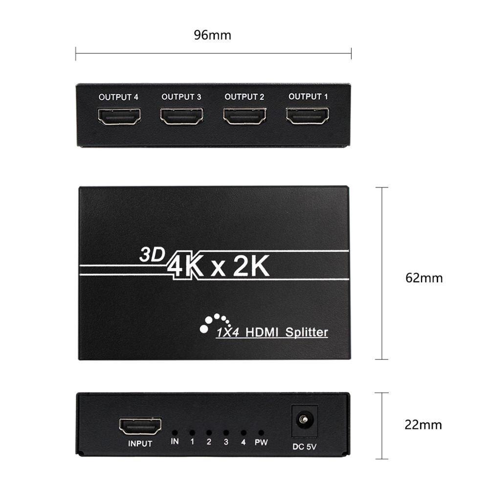 HD 4K HDMI Splitter 1X4 1X2Port 3D UHD 1080p 4K * 2K Video HDMI switch Switcher HDMI 1 Ingang 4 Uitgang HUB Repeater Versterker