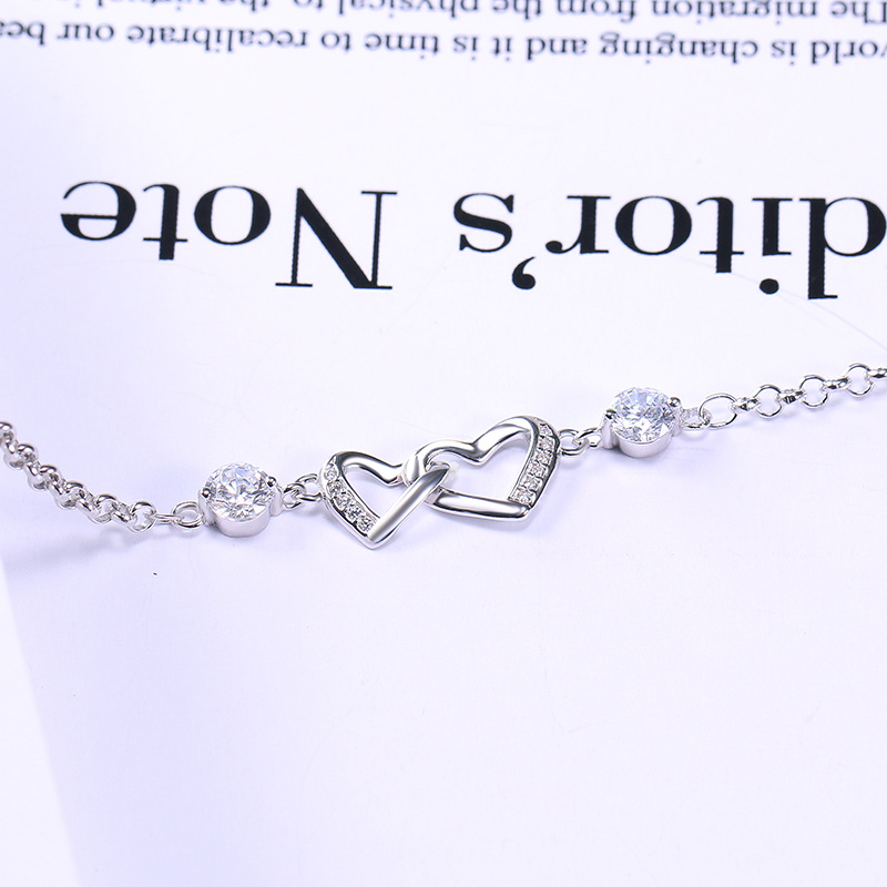 Doppio bracciale a forma di cuore con temperamento femminile del braccialetto in argento puro s925 che vende gioielli a contratto