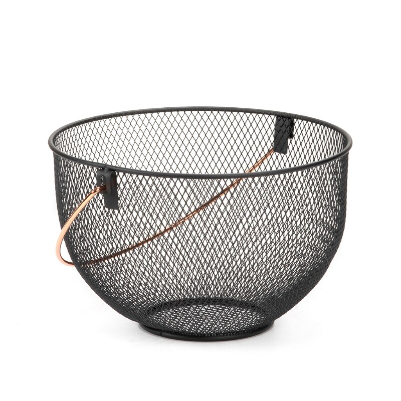 Metal Wire Round Openwork Drain Vegetable Wrought Iron Fruit Basket with Handle