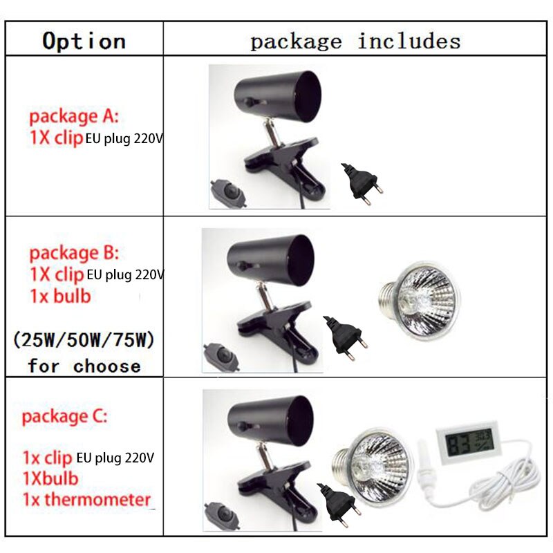 UVAUVB Reptile light lamp bulb Thermometer kit Turtle Heating Set with Clip Bulb Lamp Holder Hygrometer Tortoises Basking Lamp