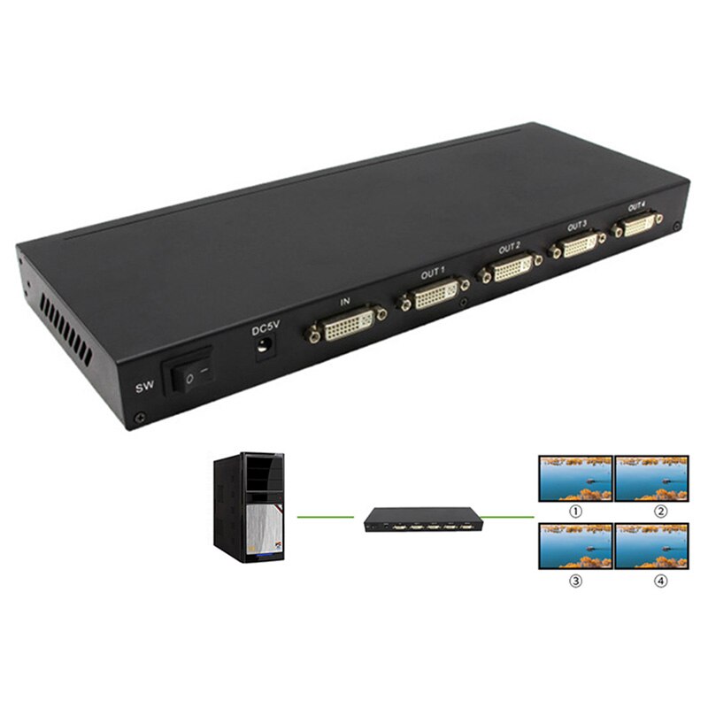 DVI Splitter 4 port DVI 1X4 Splitter DVi 1 in 4 out up to 4KX2K/30hz for PC laptop Monitor Projector