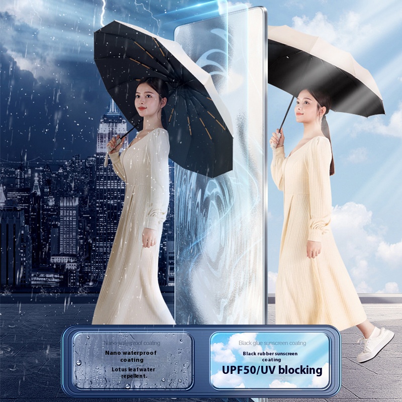 Paraguas UPF50+ a prueba de viento para mujeres/hombres, sombrilla con protección UV automática, paraguas compactos y resistentes para viajes de negocios, resistentes al viento