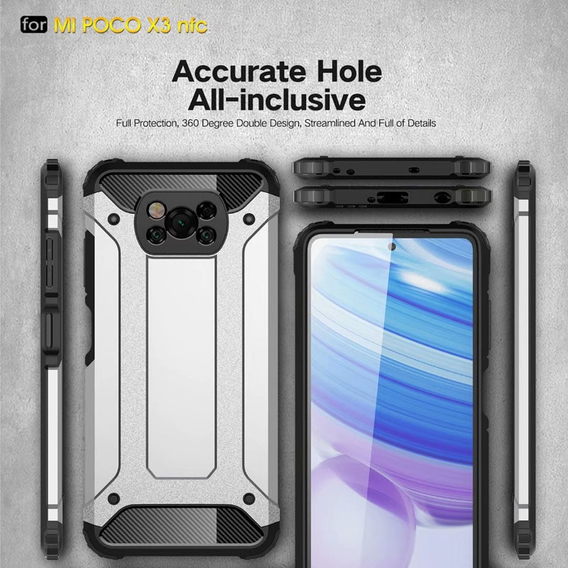 Armor Case For Xiaomi Poco X3 NFC Cases Forsted Surface Metal Pattern Hybrid PC + Silicone Shockproof Back Cover Poco X3 Case