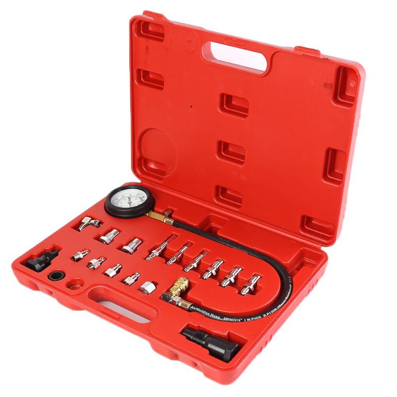 Car Diesel Engine Cylinder Compression Tester Kit Excellent Durable Plastics and Metals Pressure Gauge and Adapter Set: Default Title