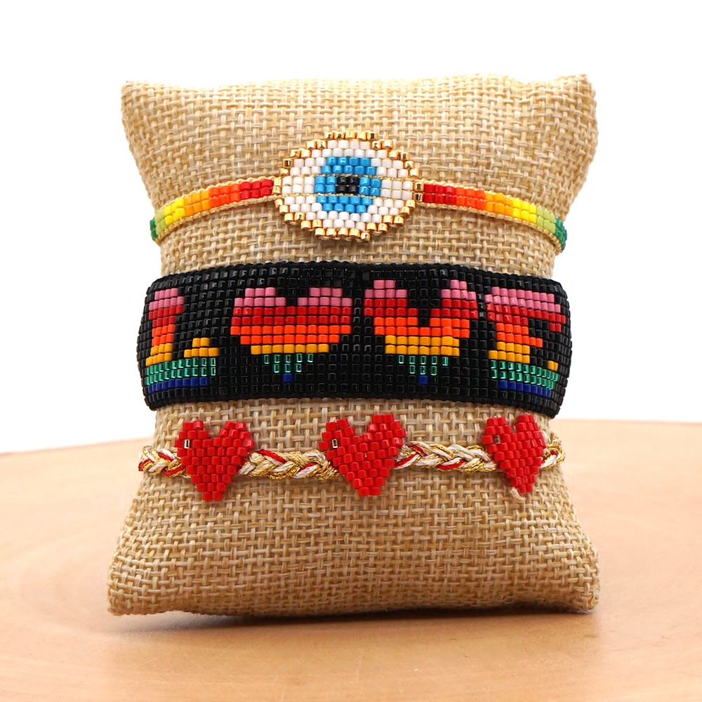 Zhongvi damesarmband boze oog hart armbanden liefdesbrief miyuki kralen pulseras mujer handgemaakte vlecht touw kwast sieraden