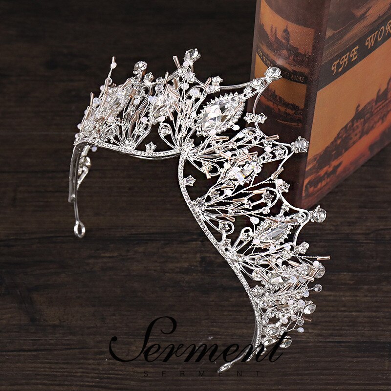 SERMENT Charm Princess Bridal Crown Tiaras Crystal Zircon Silvered Crown Bride Wedding Hair Accessories