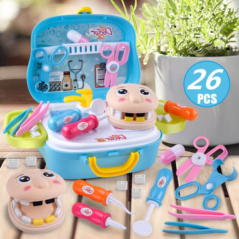 Tandlæge sygeplejerske spil til piger foregive legetøj læge kit sæt taske til børn brinquedos infantil menina kuffert til børn