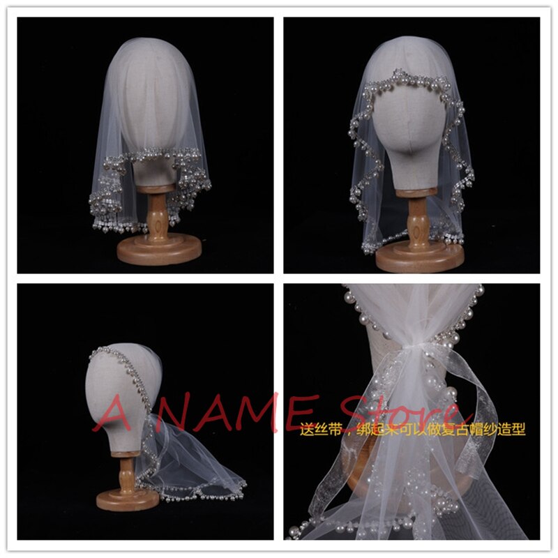 Jahrgang Luxus Braut Schleier Hochzeit Zubehör Tüll Perlen Strass Weiß Elfenbein Kurze Juliet Schleier für bräute Eine Schicht Neue