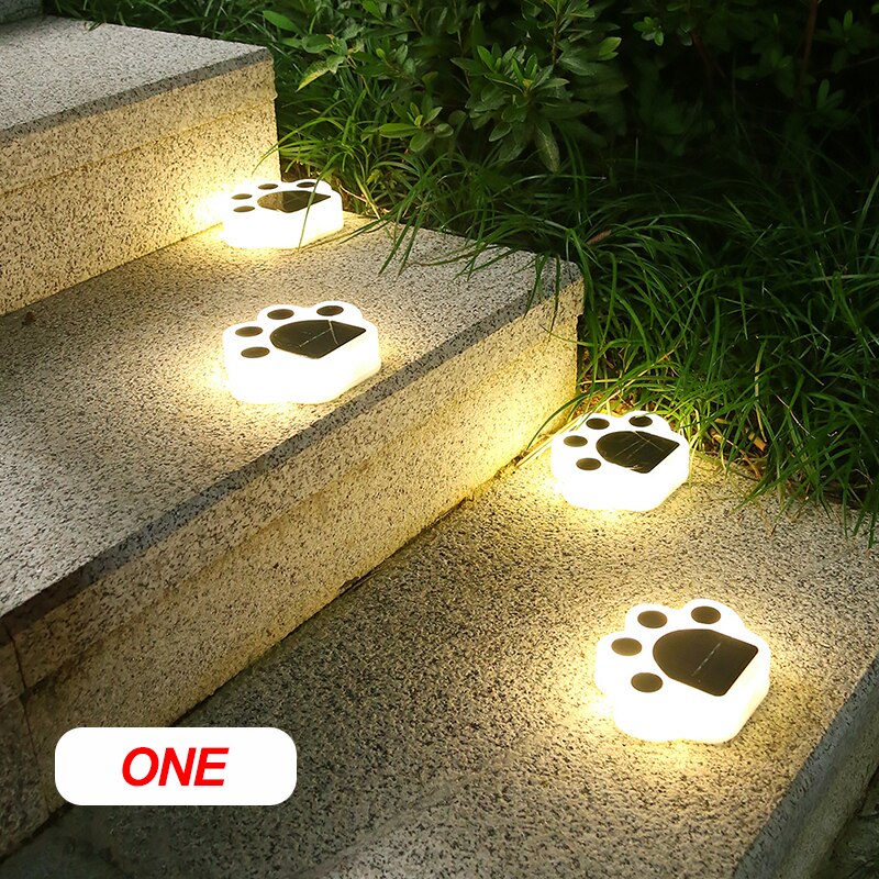 Led Solar Lampen Bear Paw Print Verlichting Buiten Straat Lamp Led Path Decoratieve Verlichting Voetafdrukken Lamp Voor Tuin Gazons Yard: 1pc Warm