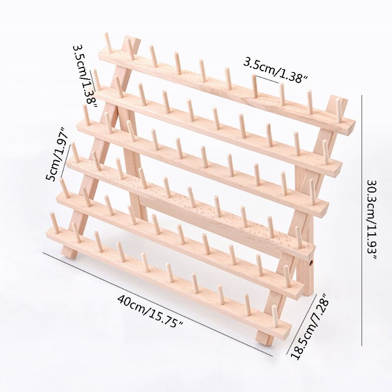 Foldable Wood Thread Stand Rack Organizer Wall Mount 60 Spool Cone Embroidery C63B