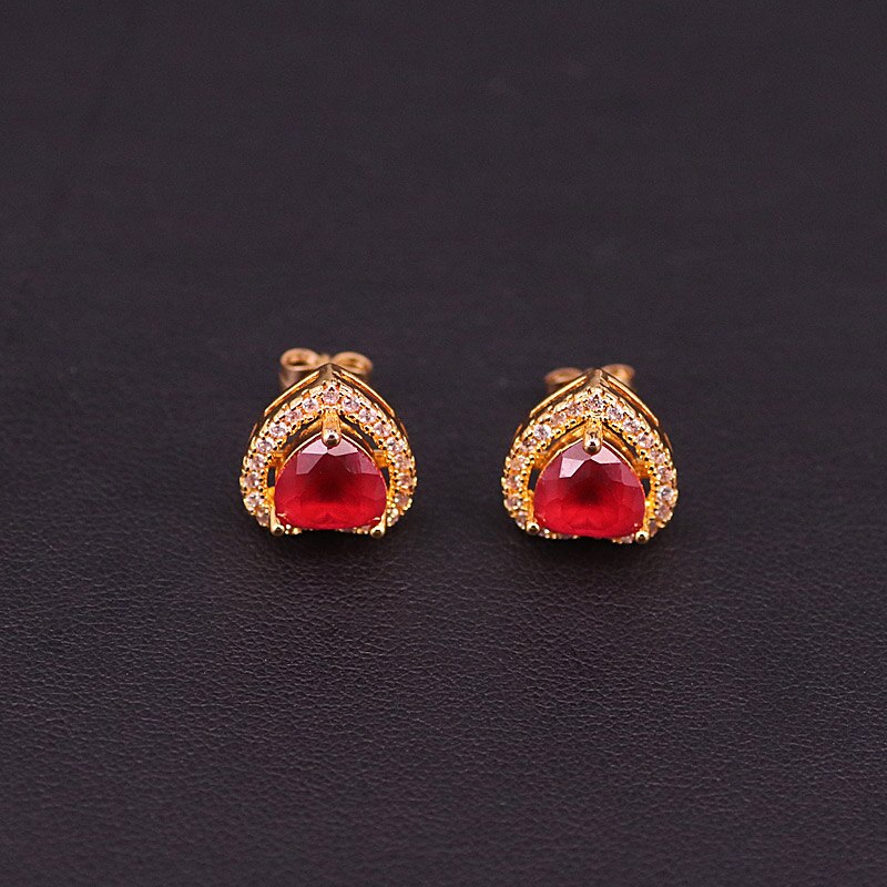 Pretty Style Gold Color Hear Square Jewelry For Women Adjustable Ring Stud Earrings Necklace Bridal Jewelry Set With Pendant