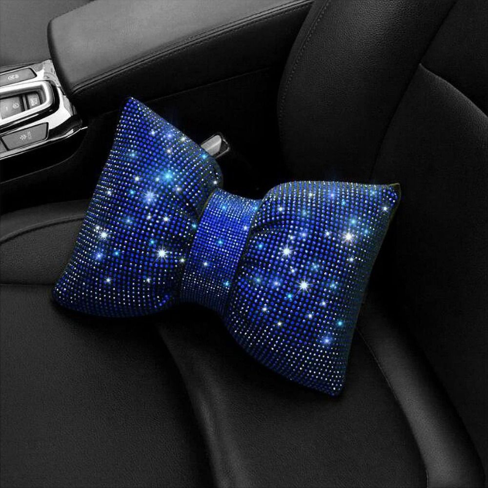 Rhinestone Crystal Bow Car Headrest Bling Neck Rest Crystal Bowknot Car Neck Pillow Ergonomic Multifunctional: YELLOW