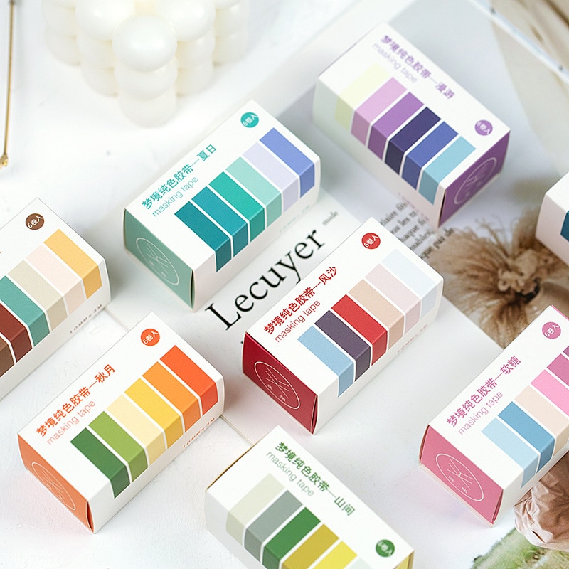 6 rollen/pak effen gekleurde multicolor washi tape set 10mm zelfklevende afplaktapes decoratieve kant stickers voor album