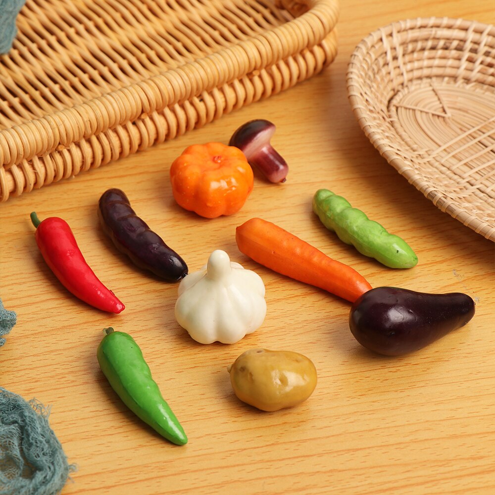 10 Stks/set Miniatuur Fruit Groente Kunstmatige Nep Plastic Aubergine Pompoen Keuken Decoratie Kinderen Speelgoed Onderwijs Rekwisieten