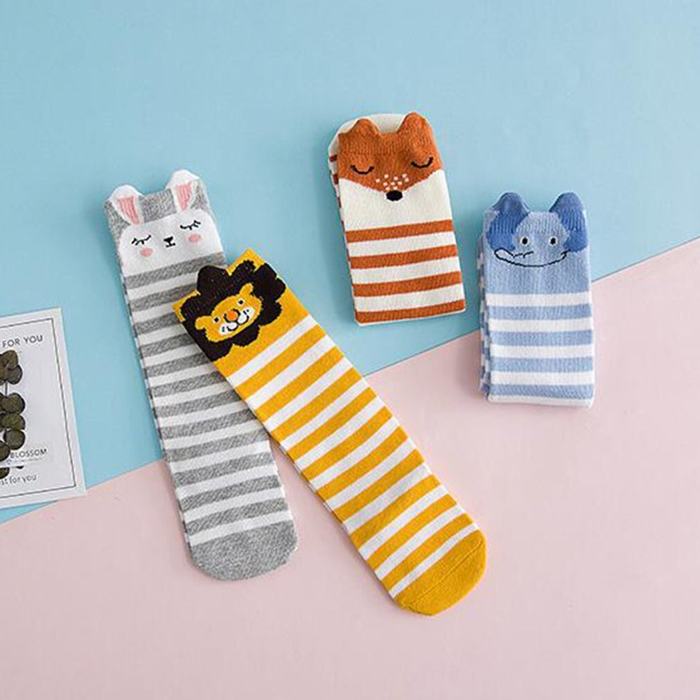 Chaussettes de dessin animé en renard lapin | 1 paire, chaussettes pour enfants, chaussettes au genou, fille, garçon, bébé Animal, bébé doux, chaussettes rayées, longues, 0-3ans, modèle