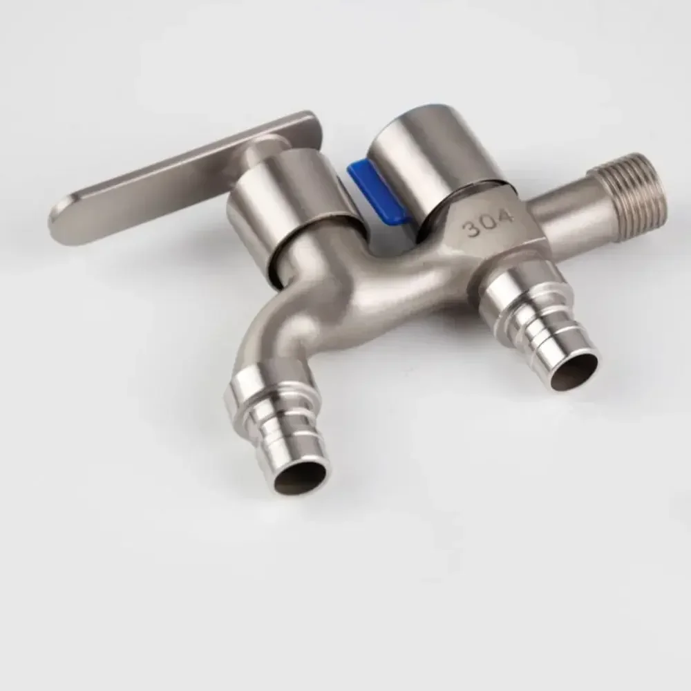 One-in-two-out Double Water Outlet Tap Dual-water Stainless Steel Mop Pool Faucet Water Switch Outdoor Garden Bibcock: WHITE