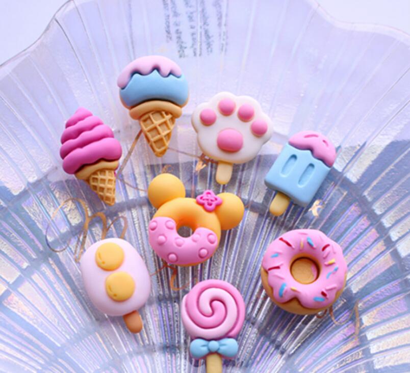 20pcs/lot Doughnut Resin Flatback Flat Back Cabochon Kawaii Decoration Miniature Resin Ice cream Food For DIY