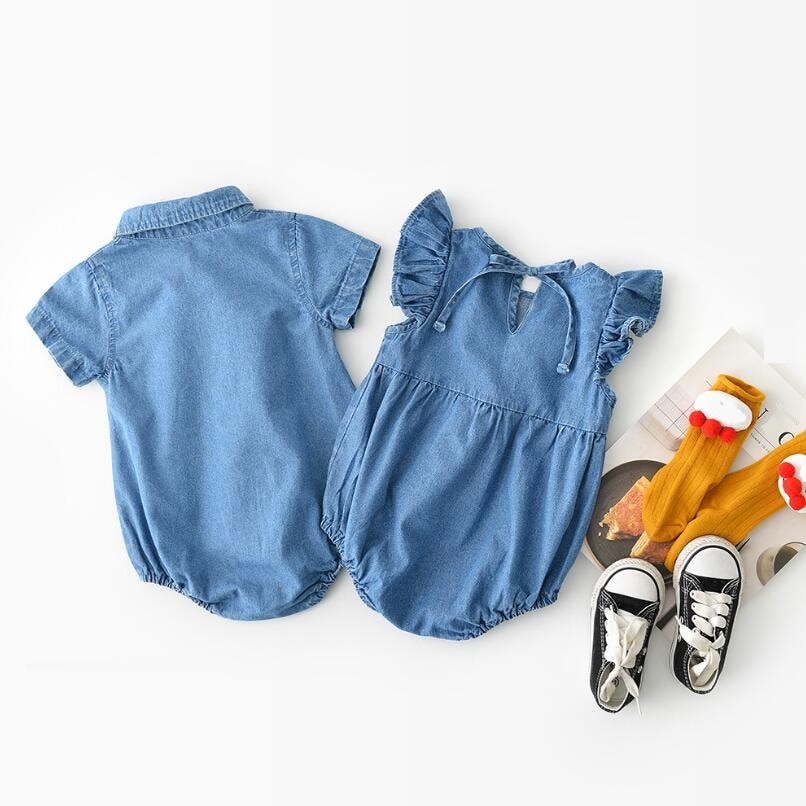 Twins Baby Girl Boy Summer Denim Shirts Clothes Jeans Newborn Bodysuits Girls Kids Children's Outfit Climbing Suit JW7330