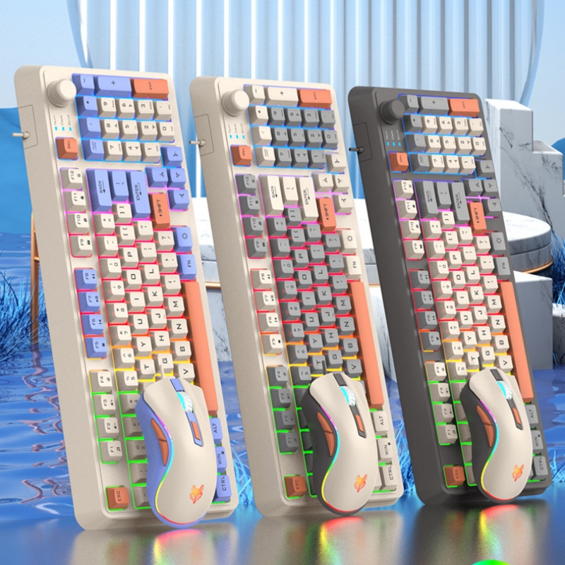Teclado español con Ñ 94 teclas 90% Teclado árabe español con la Ñ ruso coreano USB con cable RGB Perilla de volumen de luz Ergonomía Oficina de juegos K82