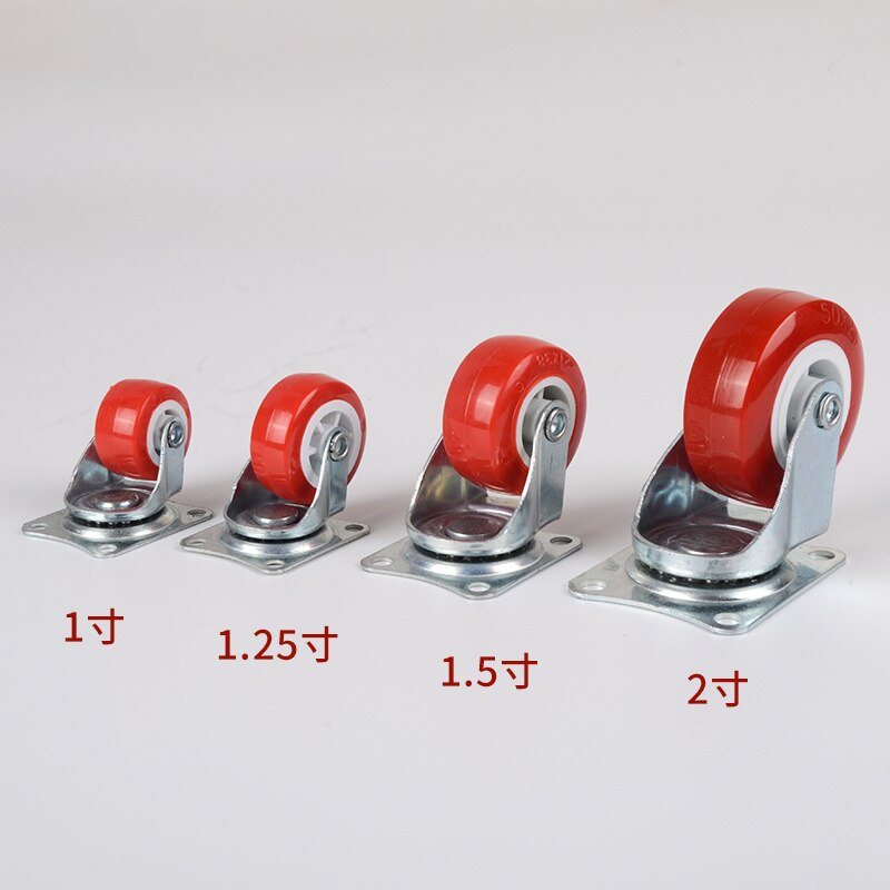 Red Plastic Fixed Casters, Noiseless Universal Wheel with Brake, Replacement Small Cart for Furniture, Hardware Accessories