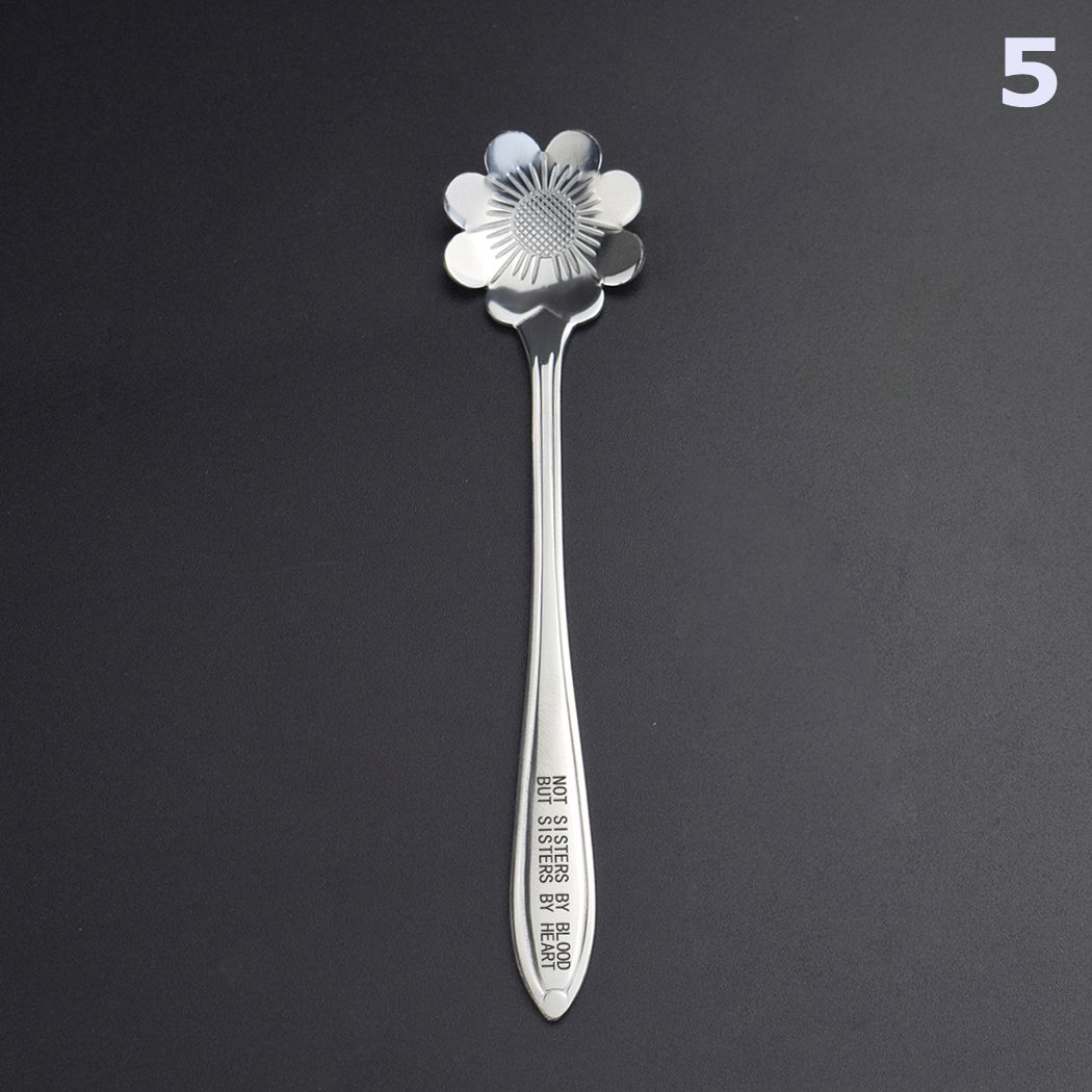 Stainless Steel Tea Spoon Lettering Sisters Dessert Spoon Exclusive Friendship Tea Coffee Mixed Long Handle Drinking Tableware: SILVER / 12.5CM