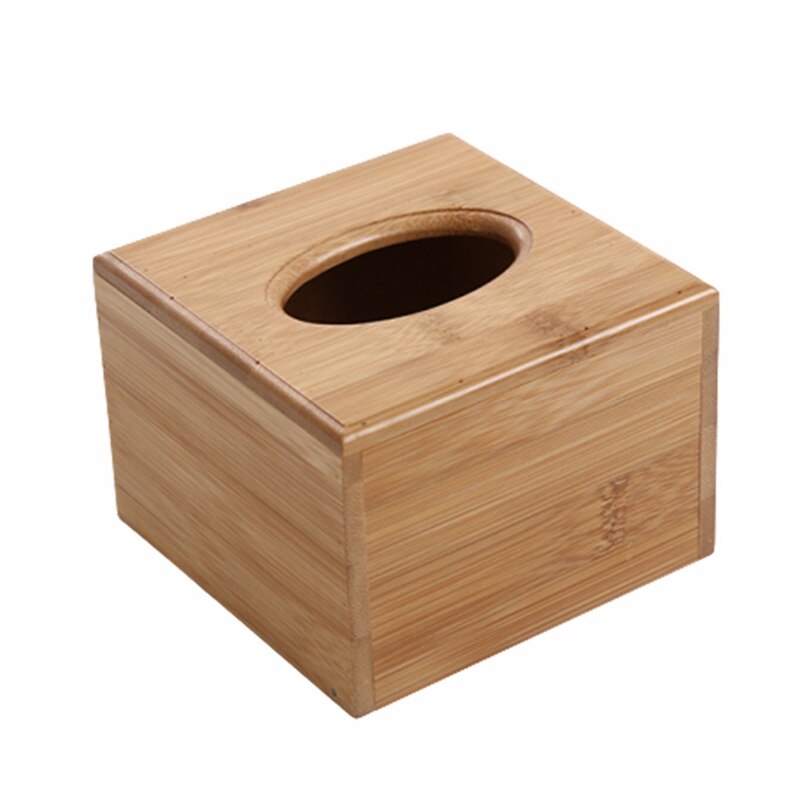 Wooden Tissue Box Holder Cover Rectangular Square Wipes Dispenser Paper Bamboo: S