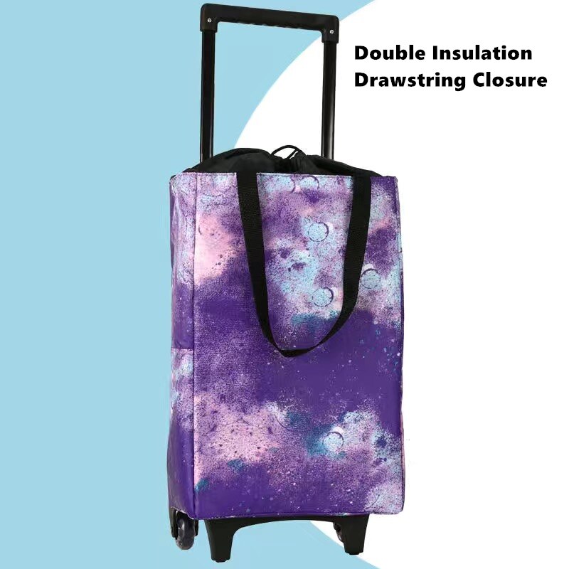 Opvouwbare Boodschappentas Vrouwen Grote Pull Winkelwagen Boodschappentassen Voor Organisator Draagbare Groenten Trolley Tassen Op Wielen De markt: Drawstring sky