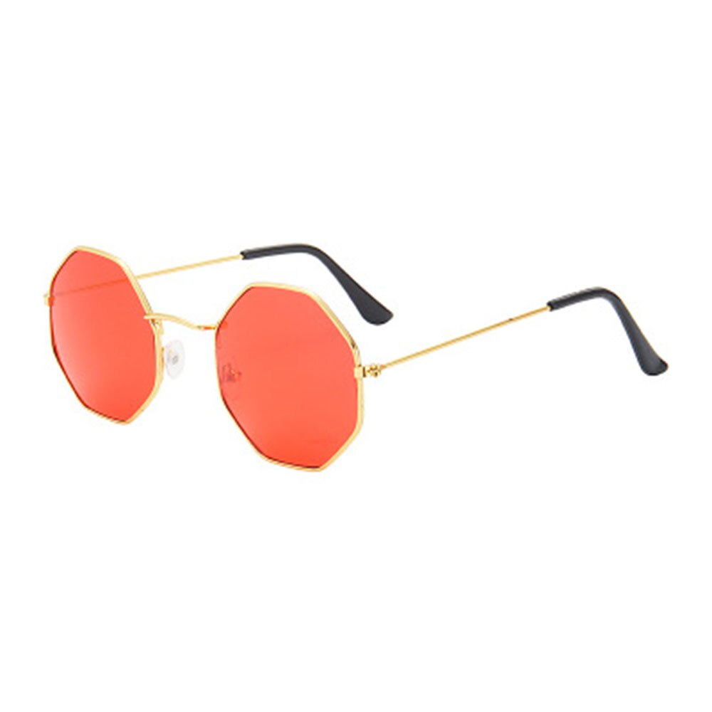 1pc Women Round Irregular Girls Colorful Lens Metal Frame Sunglasses Eyewear Glasses women Drive Goggles Anti-UV400: Gold Frame Red