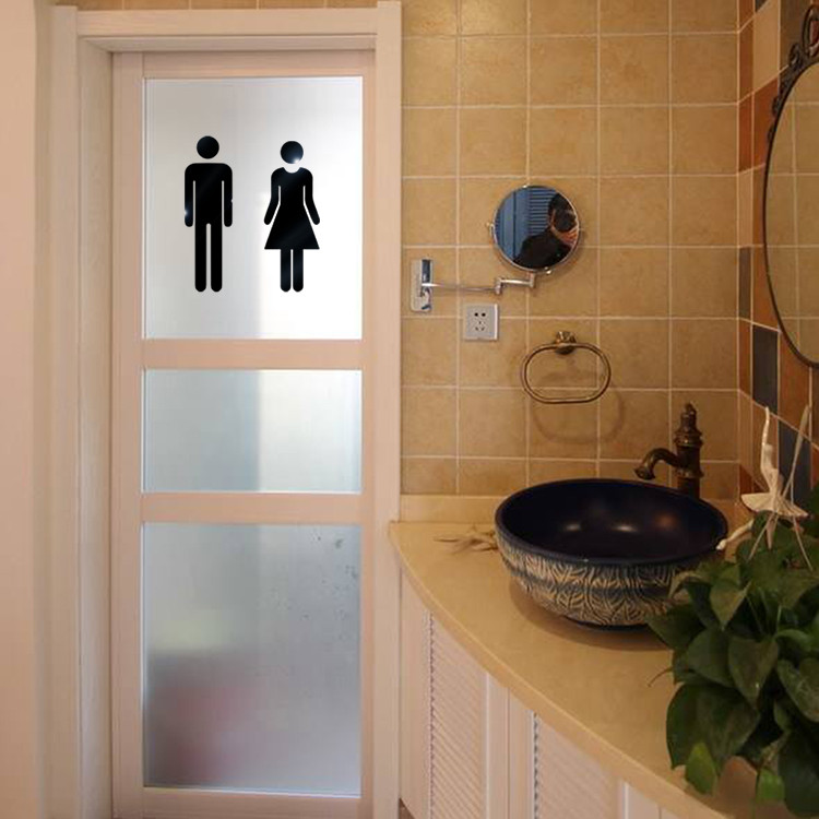 Wc Stickers Wc 3D Spiegel Sticker Grappige Wc Deur Ingang Teken Mannen Vrouwen Badkamer Diy Muur Dzq90307