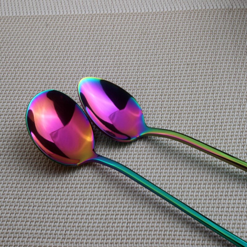 Keythemelife 1Pcs Rainbow Coffee Spoon Stainless Steel Scoop Cold Drink Fruit Long Ice Scoop for Christmas A
