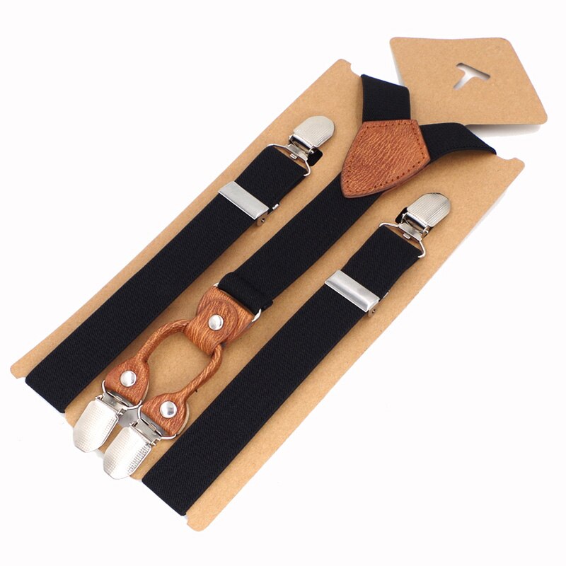 Kids Suspenders 4 Clips Leather Braces Kids Suspensorio Elastic Adjustable Tirantes Bretelles 2.5*75cm: Black