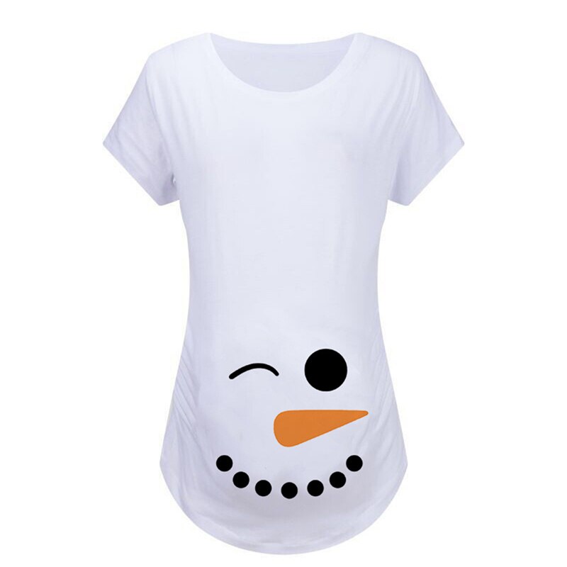 Jul gravide damer t-shirt snemand print med rund hals kortærmet skjorte til gravide tøj hvid kvindelig t-shirt: Xl